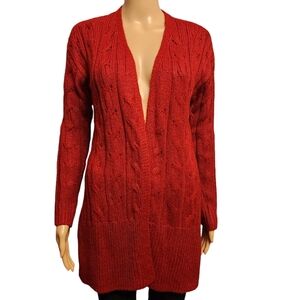Westport Dark Red Burgundy Shimmery Open Cardigan Sweater